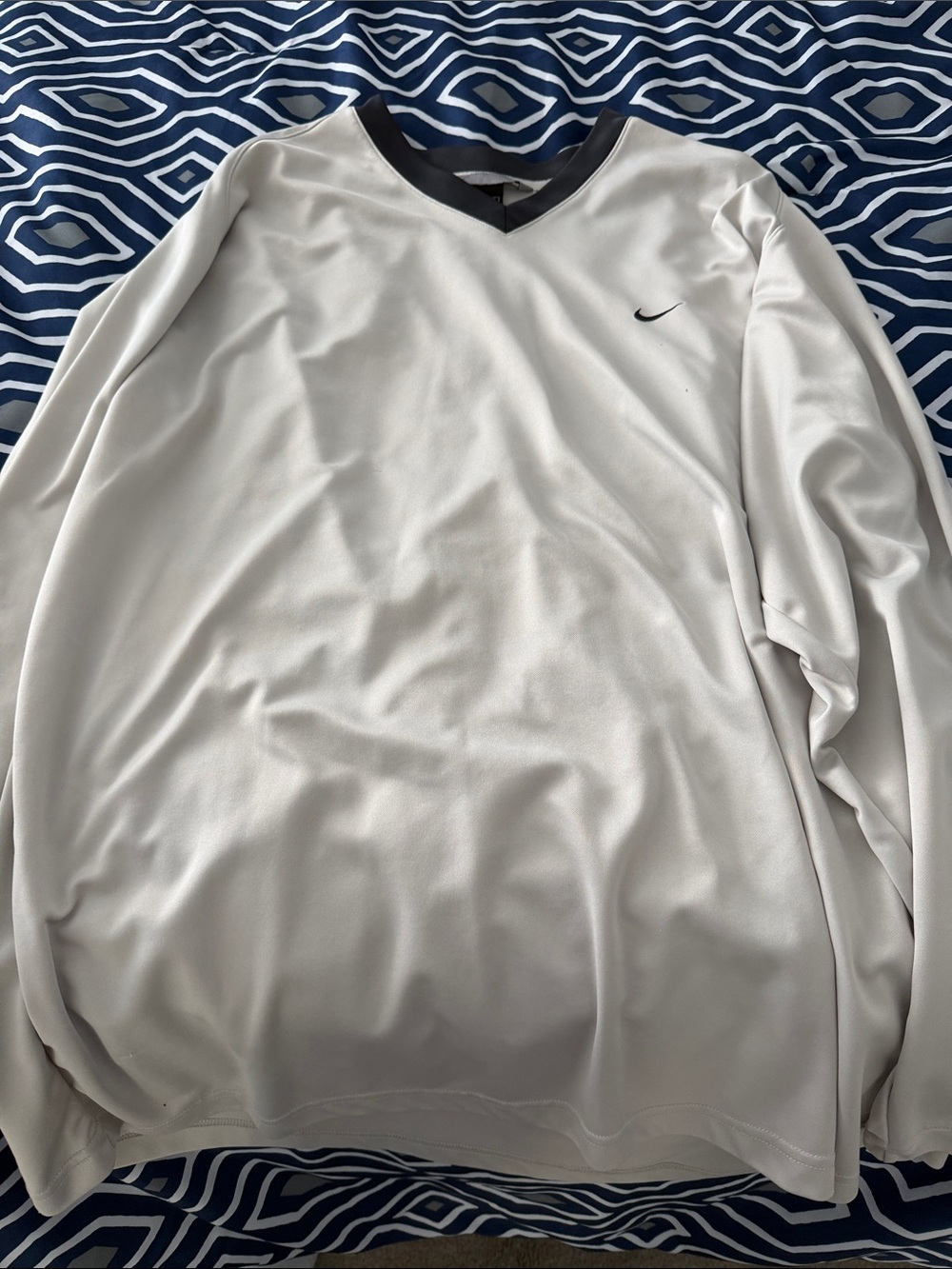 Nike White Long Sleeve Top with Black Trim and Swoosh